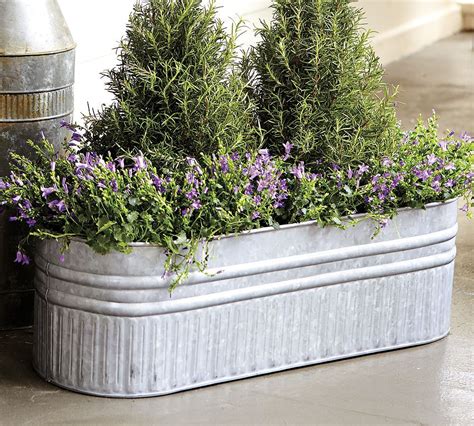 metal pots in a box|metal containers for plants.